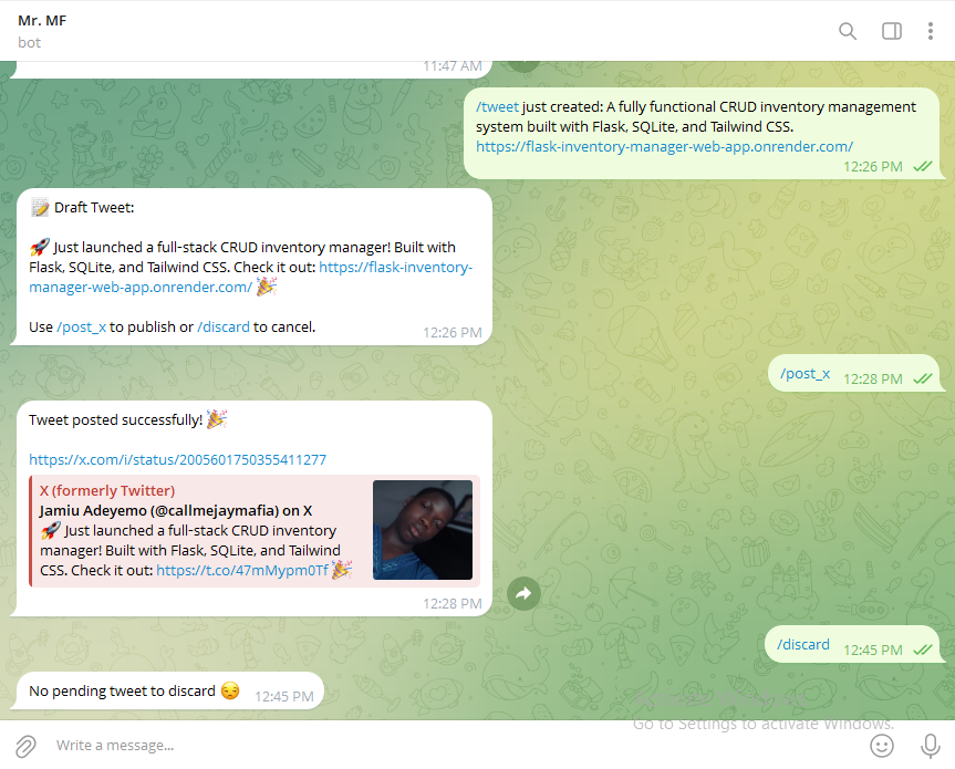 Screenshot of ai bot project